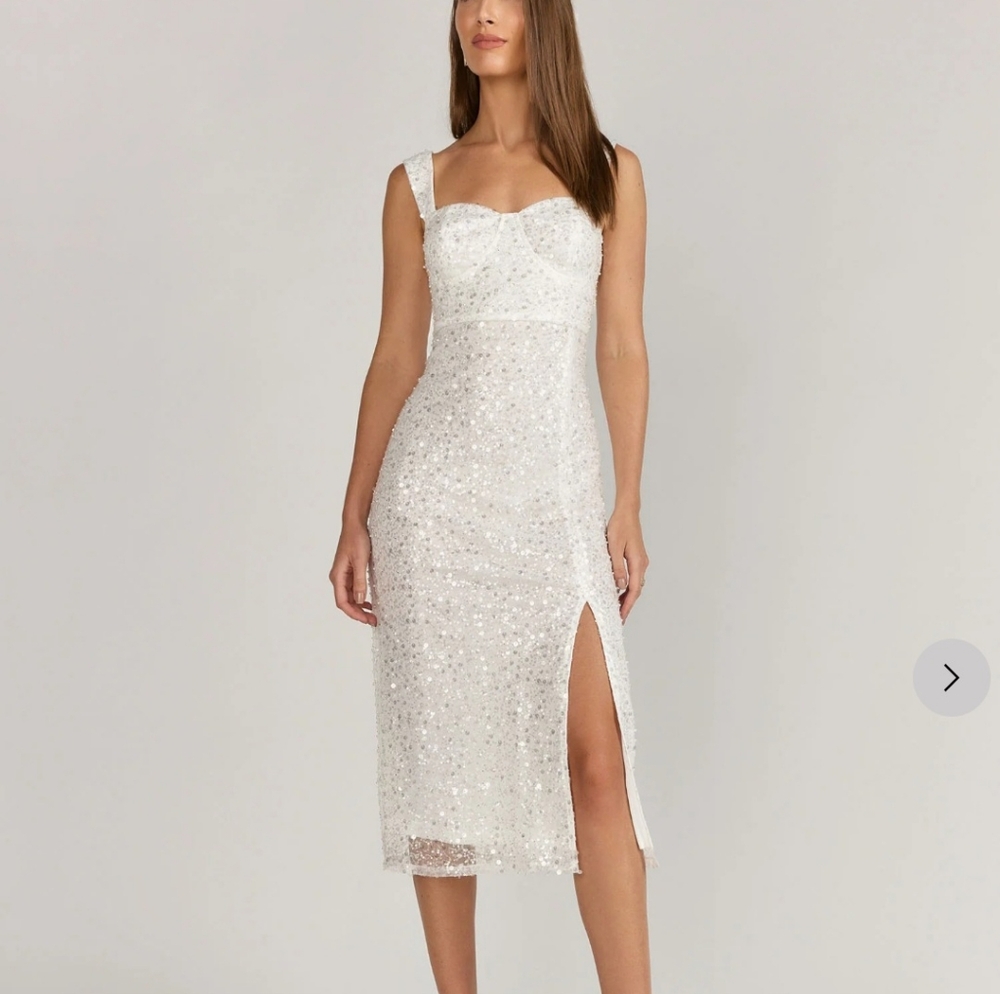 New York & Company White Sheath Midi Dress Sweetheart Neckline